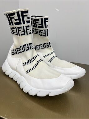 Fendi Black and White Logo Knit Sock Sneakers